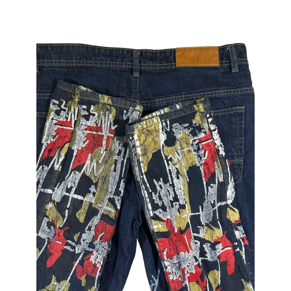 Arketype Mens Abstract Graphic Paint Straight Leg Jeans Dark Wash Blue 38x34